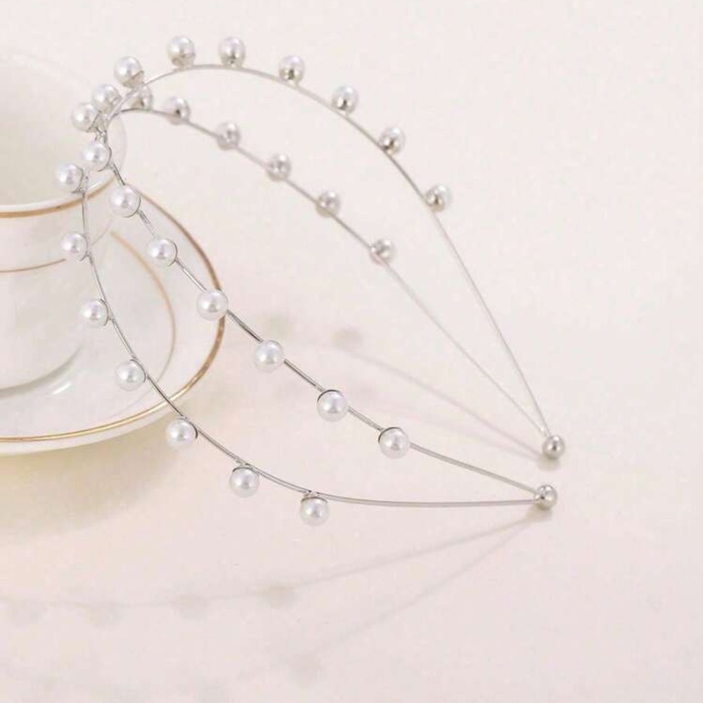 1pc Ladies Pearl Cross Simple Elegant Multi-Layer Alloy Headband Bride Wedding - Picture 3 of 3